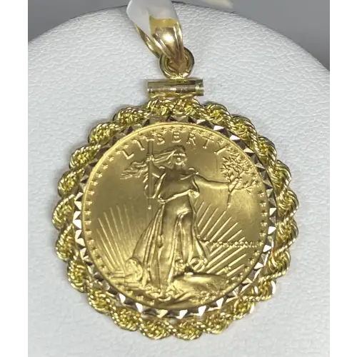 1/4oz Gold Eagle Pendant 14k Bezel - B6-3D