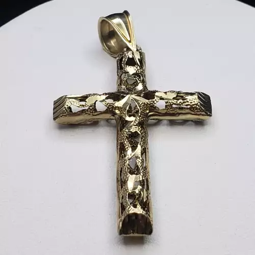 10K Yellow Gold Big Cross Pendant 3-D B12-5 (5)