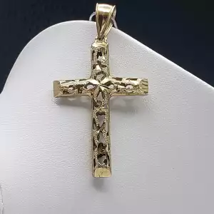 10K Yellow Gold Big Cross Pendant 3-D B12-5 (5)