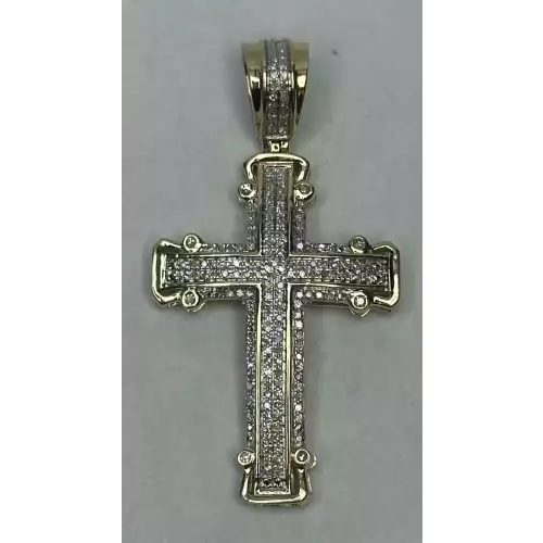 10K Yellow Gold Diamond Encrusted Cross Pendant 1-3/4