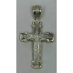 10K Yellow Gold Diamond Encrusted Cross Pendant 1-3/4