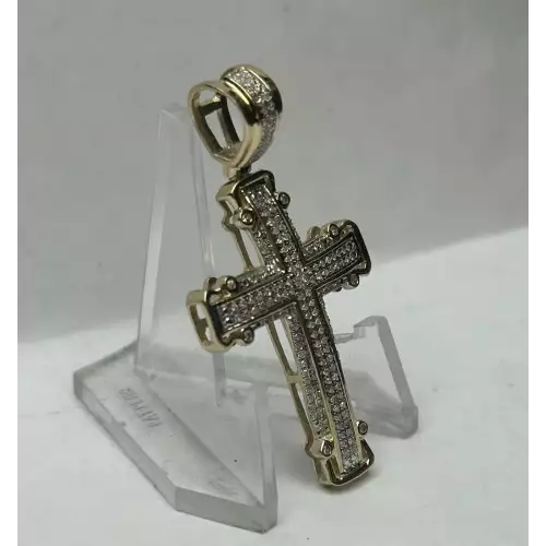 10K Yellow Gold Diamond Encrusted Cross Pendant 1-3/4