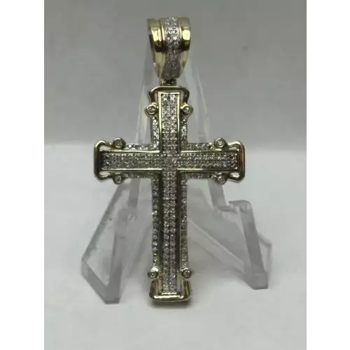 10K Yellow Gold Diamond Encrusted Cross Pendant 1-3/4