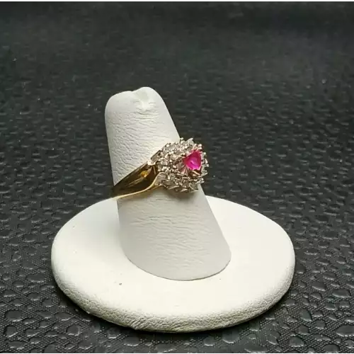 10k Yellow Gold Diamond & Simulated Ruby Heart Ring - B2-7 (2)