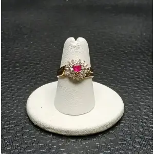 10k Yellow Gold Diamond & Simulated Ruby Heart Ring - B2-7 (5)