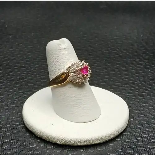 10k Yellow Gold Diamond & Simulated Ruby Heart Ring - B2-7 (2)