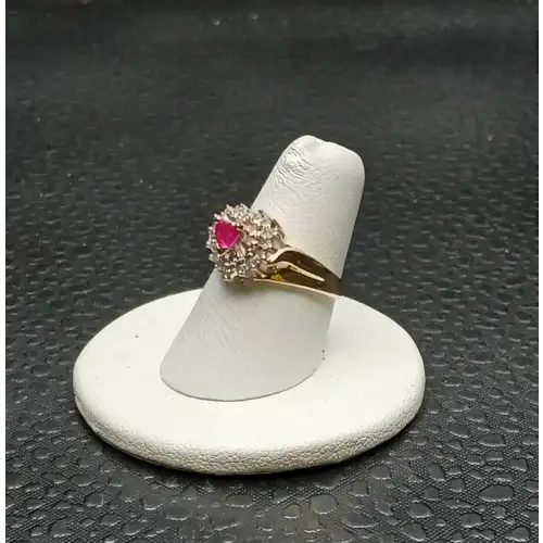 10k Yellow Gold Diamond & Simulated Ruby Heart Ring - B2-7 (4)