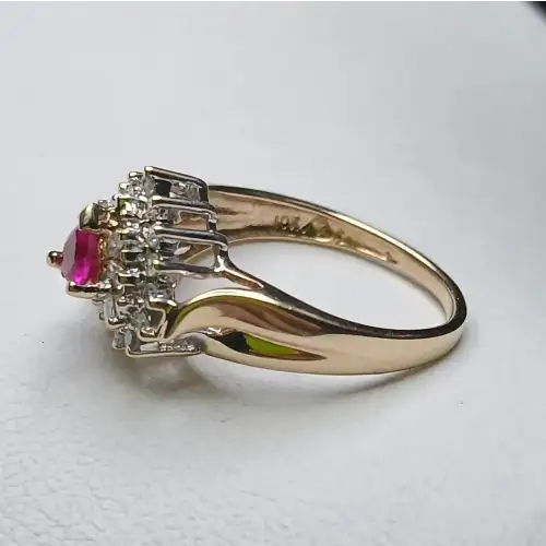 10k Yellow Gold Diamond & Simulated Ruby Heart Ring - B2-7 (3)