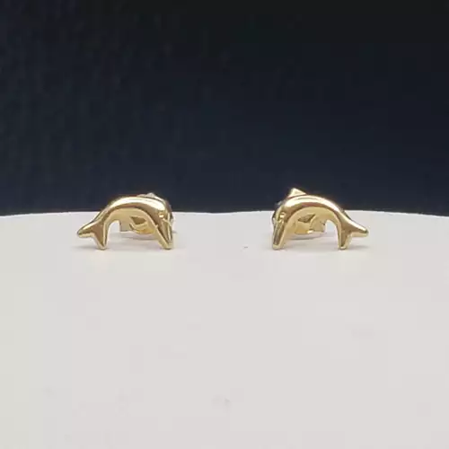 10K Yellow Gold Dolphin Earrings 8mm B11-3 (5)