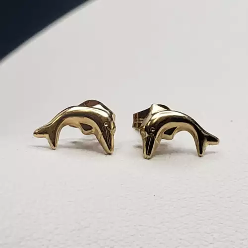 10K Yellow Gold Dolphin Earrings 8mm B11-3 (4)