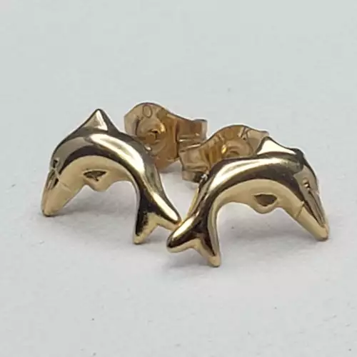 10K Yellow Gold Dolphin Earrings 8mm B11-3 (5)