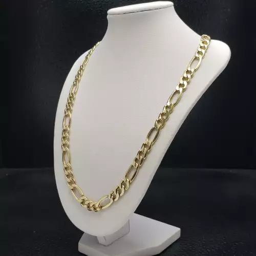 10K Yellow Gold Men's Figaro Style Chain Necklace 8.25mm 24