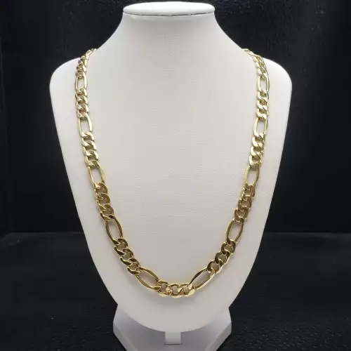 10K Yellow Gold Men's Figaro Style Chain Necklace 8.25mm 24