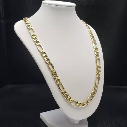 10K Yellow Gold Men's Figaro Style Chain Necklace 8.25mm 24