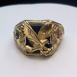 10K Yellow & Rose Gold, Onyx Eagle Ring, Handmade by Black Hills Sz. 11.5 B8-2 (2)