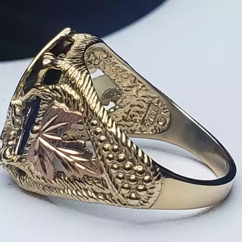 10K Yellow & Rose Gold, Onyx Eagle Ring, Handmade by Black Hills Sz. 11.5 B8-2 (5)