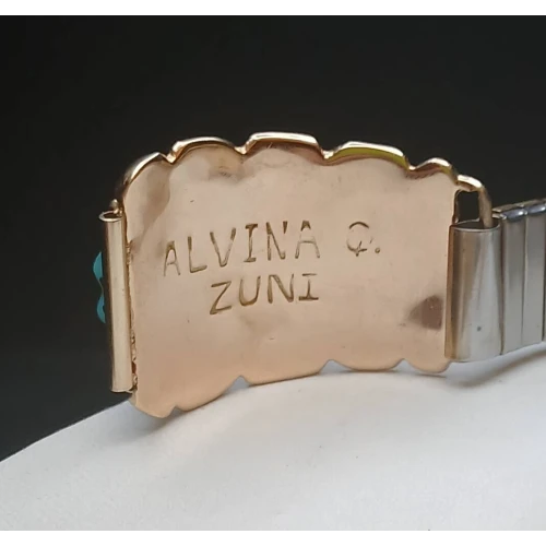 14K GOLD A. ZUNI NAVAJO BLUE TURQUOISE MEN'S WATCH TIPS  - Wch Box0