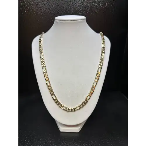 14K Solid Yellow Gold Heavy Mens Figaro Style Chain 6mm 24