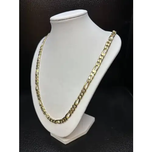 14K Solid Yellow Gold Heavy Mens Figaro Style Chain 6mm 24