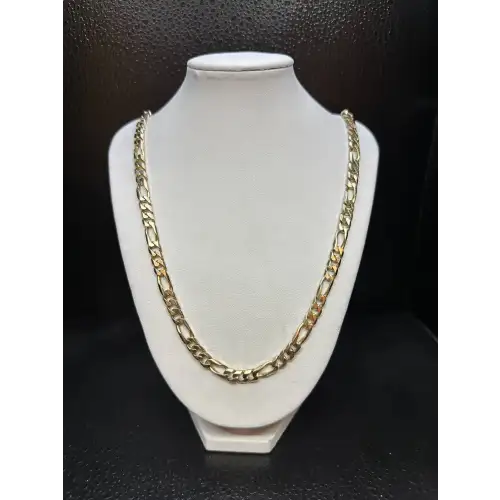 14K Solid Yellow Gold Heavy Mens Figaro Style Chain 6mm 24