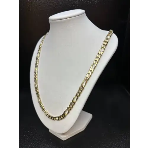 14K Solid Yellow Gold Heavy Mens Figaro Style Chain 6mm 24