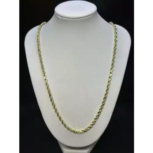14K Solid Yellow Gold Mens Diamond Cut Rope Chain 4mm 24