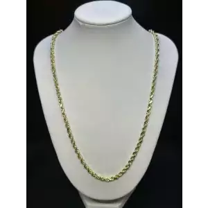 14K Solid Yellow Gold Mens Diamond Cut Rope Chain 4mm 24