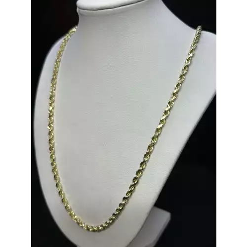 14K Solid Yellow Gold Mens Diamond Cut Rope Chain 4mm 24