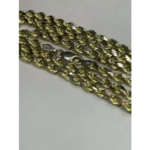 14K Solid Yellow Gold Mens Diamond Cut Rope Chain 4mm 24