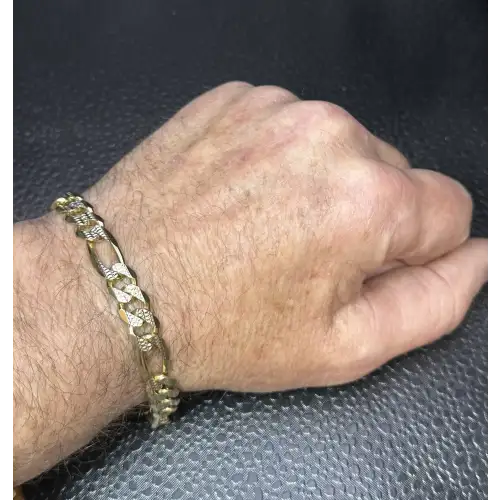 14K Solid Yellow Gold Mens Figaro Diamond Cut Bracelet - B2-2D (2)
