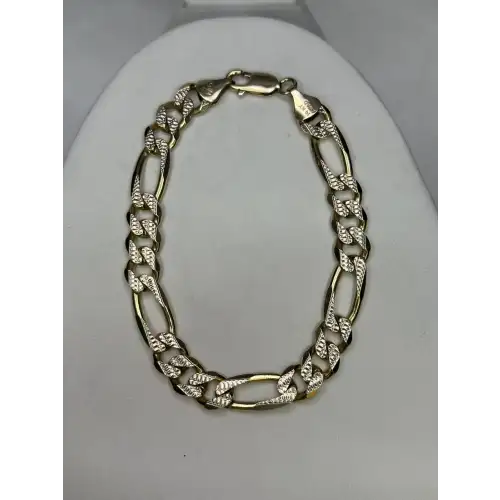 14K Solid Yellow Gold Mens Figaro Diamond Cut Bracelet - B2-2D (4)