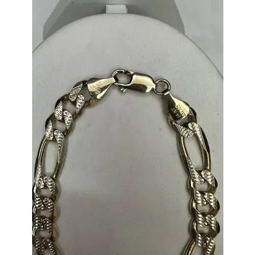 14K Solid Yellow Gold Mens Figaro Diamond Cut Bracelet - B2-2D (3)