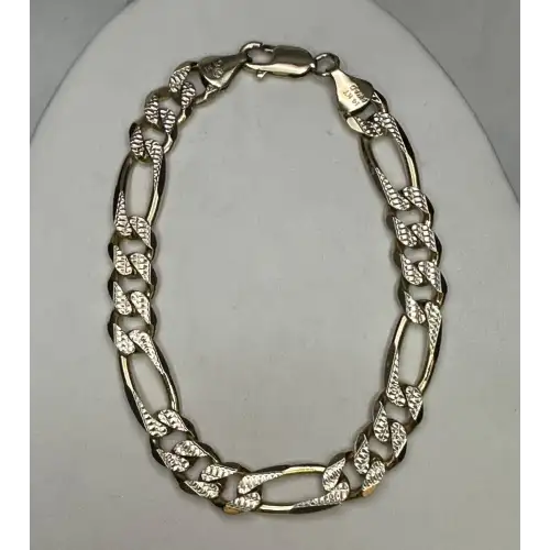14K Solid Yellow Gold Mens Figaro Diamond Cut Bracelet - B2-2D