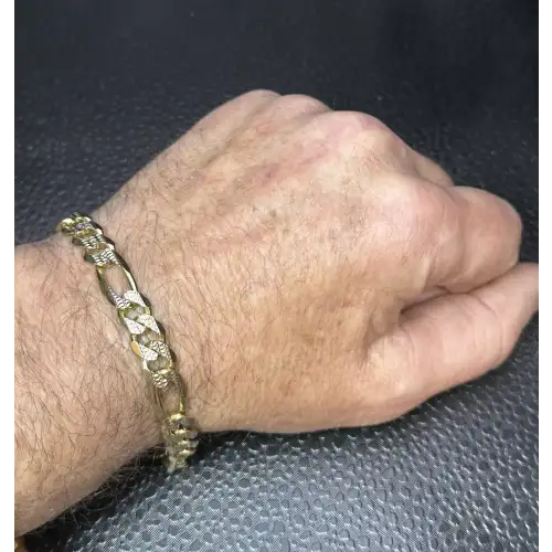 14K Solid Yellow Gold Mens Figaro Diamond Cut Bracelet - B2-2D (2)