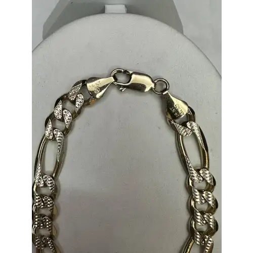 14K Solid Yellow Gold Mens Figaro Diamond Cut Bracelet - B2-2D (3)