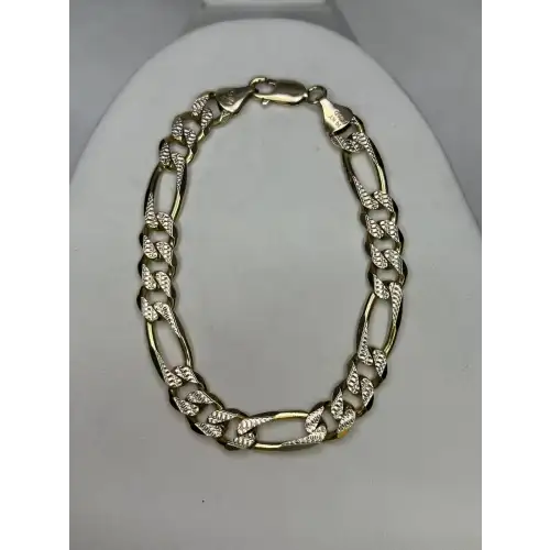 14K Solid Yellow Gold Mens Figaro Diamond Cut Bracelet - B2-2D (4)