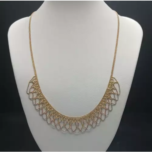 14K Tri-Color Gold Bib Choker Necklace – Elegant Filigree Ball Design, 16” B4-8 (4)