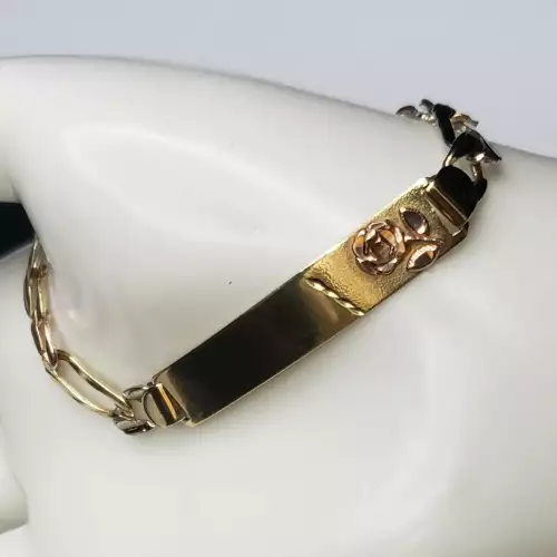 14k Tri-Color Gold Ladies ID or Medical Figaro Bracelet 7.5MM 6.5