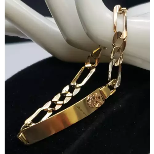 14k Tri-Color Gold Ladies ID or Medical Figaro Bracelet 7.5MM 6.5