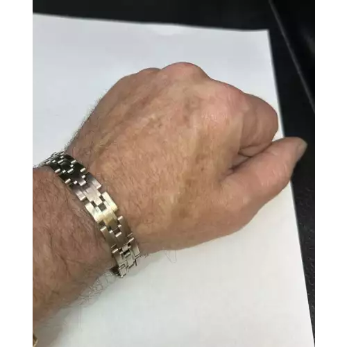 14K Unique White Gold Mens Solid Gold Bracelet 12mm 8in B3-2D (4)