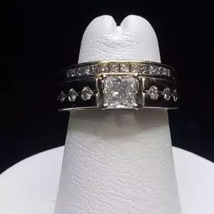 14K White Gold 2 Ring Set Princess Diamond Bridal Ring  .95tcw Sz.4.75 S10BO15-1