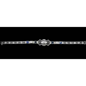 14k White Gold Diamond and Sapphire Filigree Bracelet 6.5 S10BO6-1