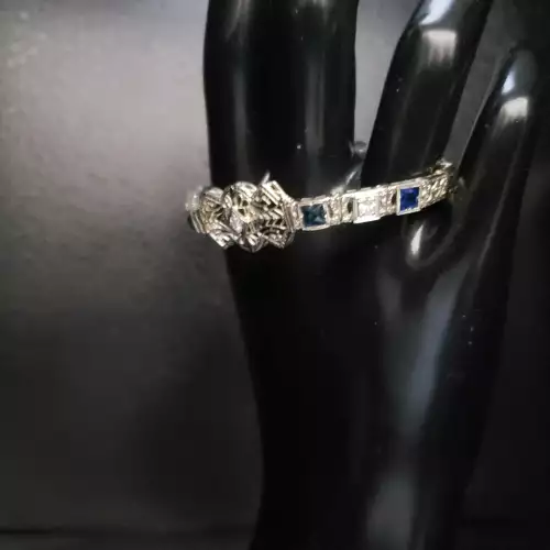 14k White Gold Diamond and Sapphire Filigree Bracelet 6.5 S10BO6-1