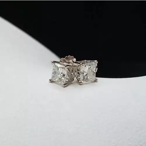 14k White Gold Diamond Earrings - Princess Cut Studs B11-5 (2)