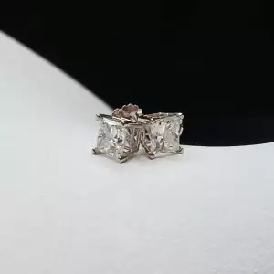 14k White Gold Diamond Earrings - Princess Cut Studs B11-5 (2)