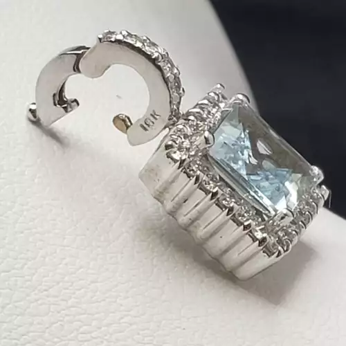 14K White Gold Earrings & Pendant Set Aquamarine & Diamonds B9-7 (3)