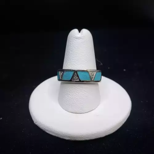 14K White Gold His/Hers Turquoise Diamond Band 6mm Sz 8.5 S10BO16-5