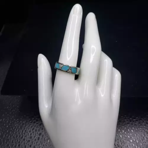 14K White Gold His/Hers Turquoise Diamond Band 6mm Sz 8.5 S10BO16-5