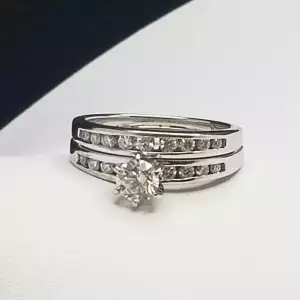 14K White Gold Ladies Chanel Set Diamond Bridal Ring Set Size 5.5 B4-2 (2)