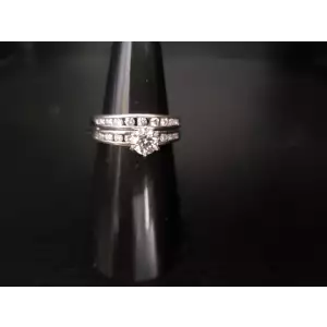 14K White Gold Ladies Chanel Set Diamond Bridal Ring Set Sz5.5 S10BO4-2